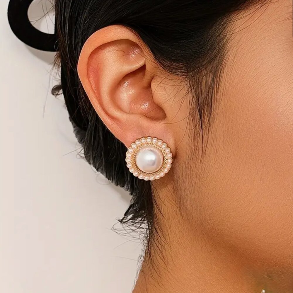 NEW Sofia 18K Gold Plated Pearl Button Earrings